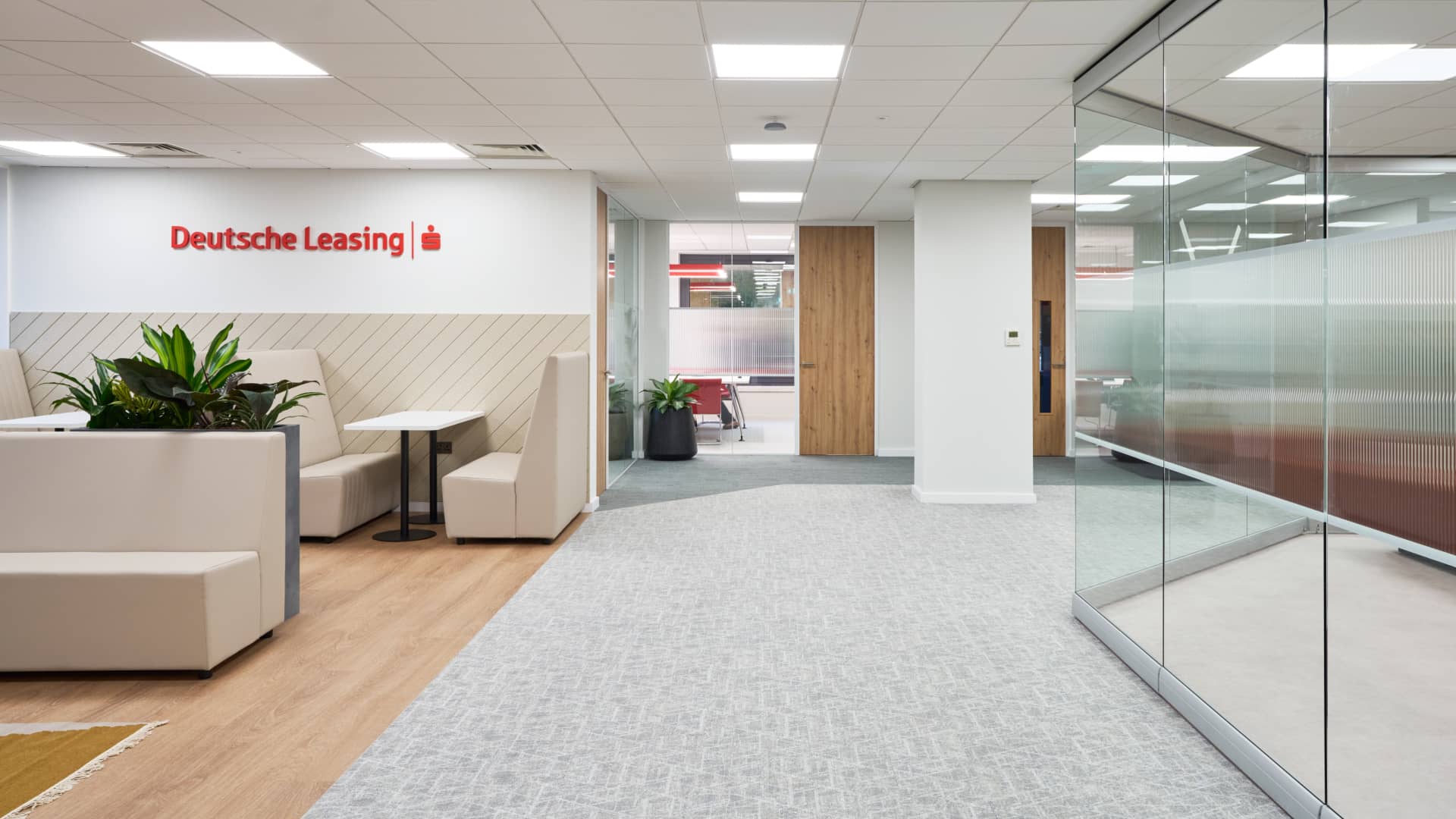 Cat A design and build Deutsche communal spaces and open plan collaboration areas by Cleo